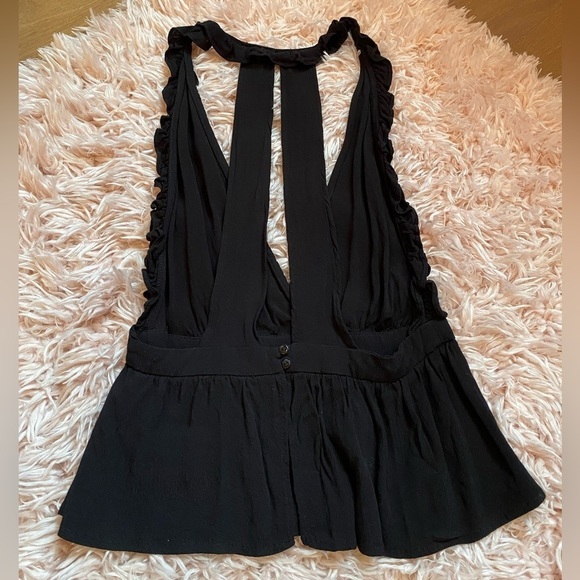 Black Halter Ruffle Top Open Back Sleeveless low cut Small - Picture 3 of 11